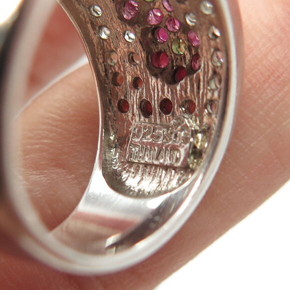 925 Sterling Silver Real White Topaz Peridot Gem & Pink Sapphire Ring Size 6 - Picture 7 of 8